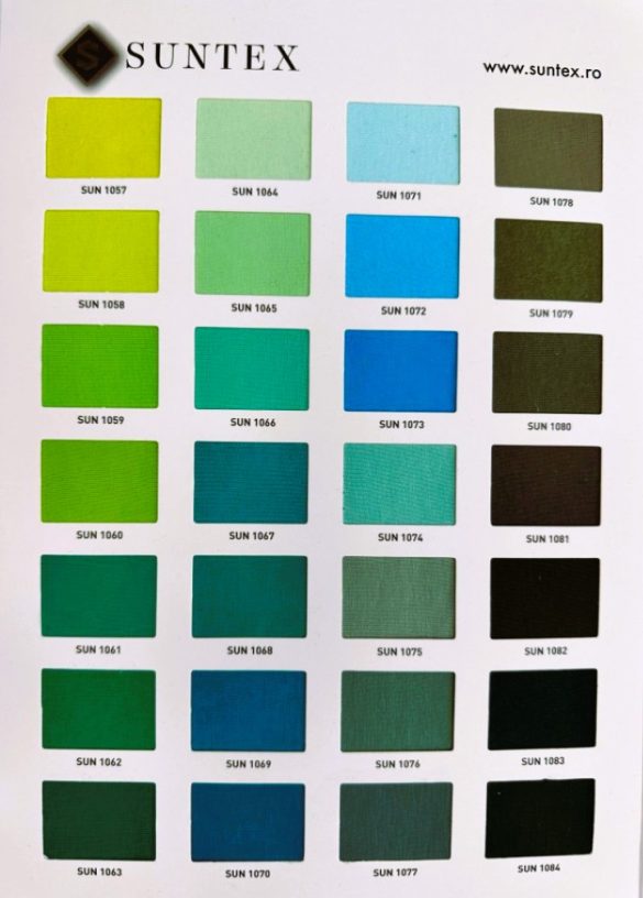 Catalog de culori Suntex, nuante de verde, turcoaz si albastru