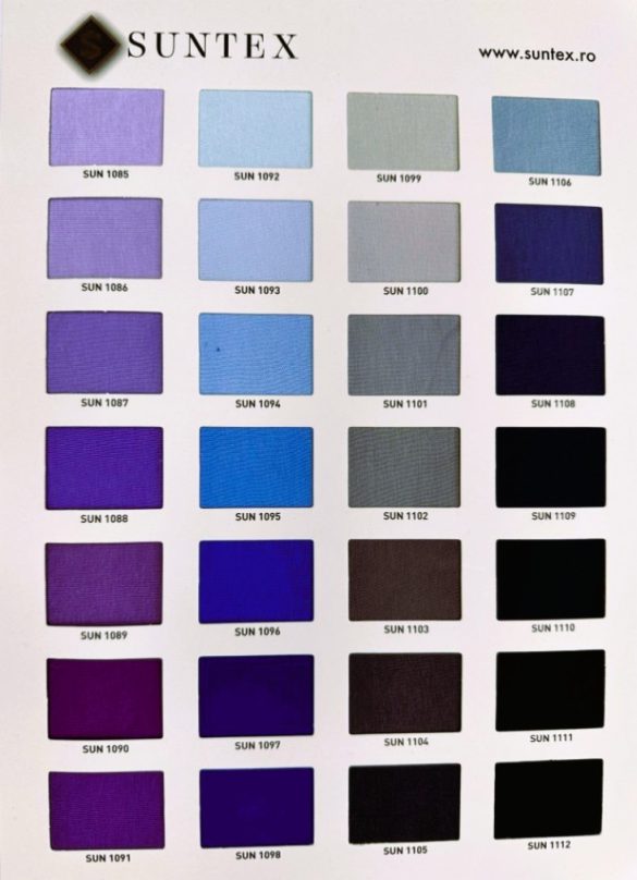 Catalog de culori Suntex, nuante de lila, mov, albastru, gri si negru