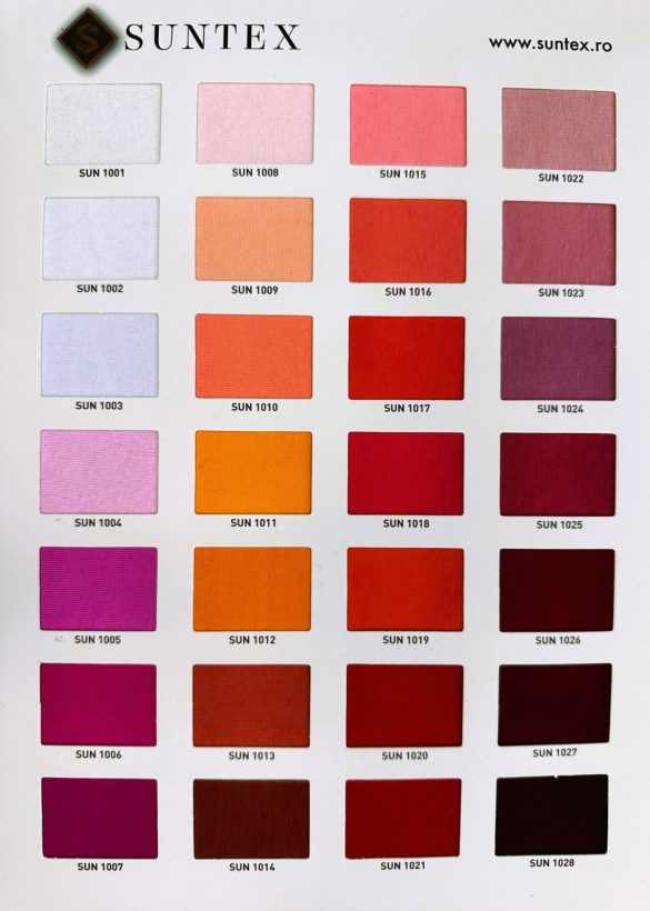 Catalog de culori Suntex, nuante de alb, roz, portocaliu, rosu si bordo