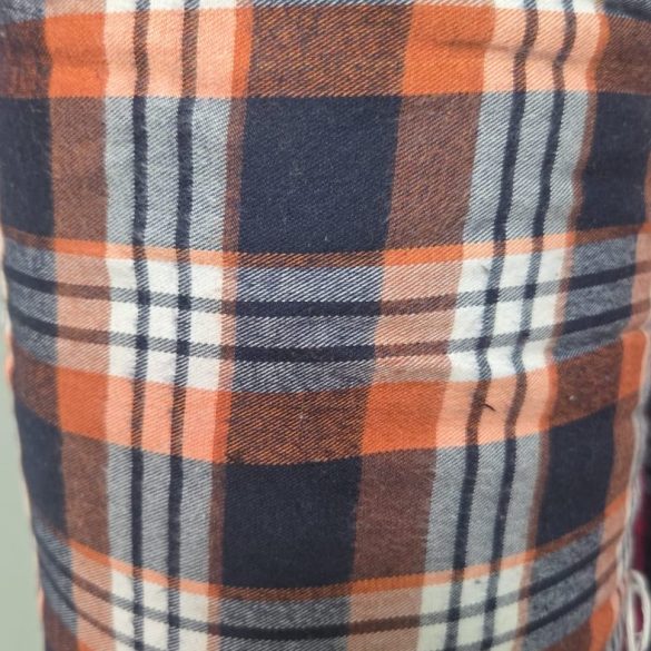 Material in carouri portocaliu si bleumarin, tesatura flanel pentru camasi, din stocul Suntex